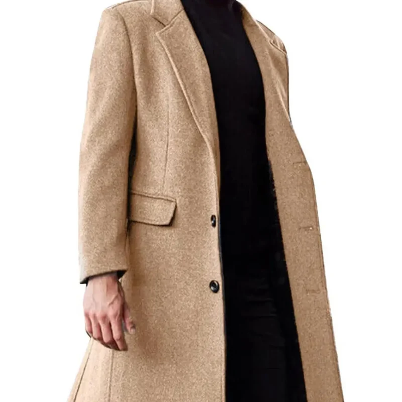 Classic British Style Wool Blend Long Overcoat for Men - Image 6
