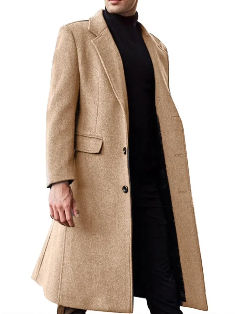 Classic British Style Wool Blend Long Overcoat for Men - Image 5
