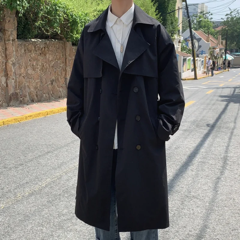 Men's Double Breasted Trench Coat Classic Long Overcoat with Belt - Image 3