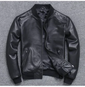 Men's Premium Genuine Sheepskin Bomber Jacket with Pockets