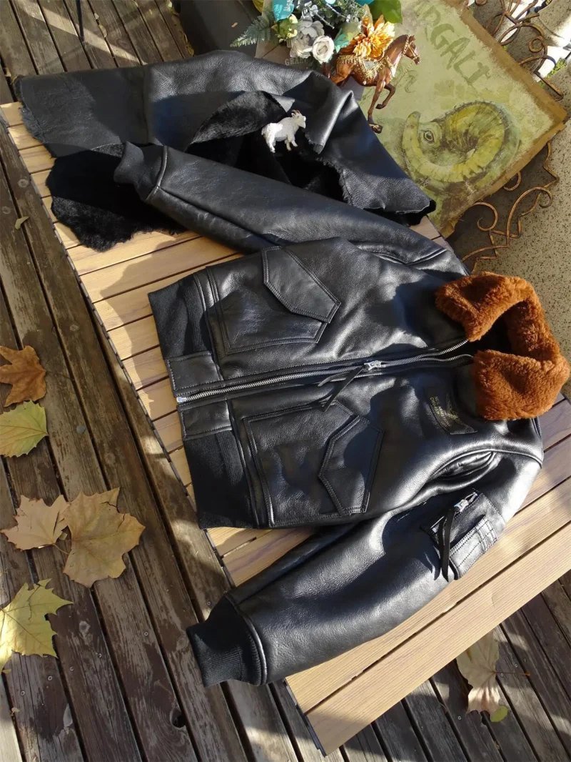 Premium Sheepskin Shearling Bomber Jacket for Men Winter