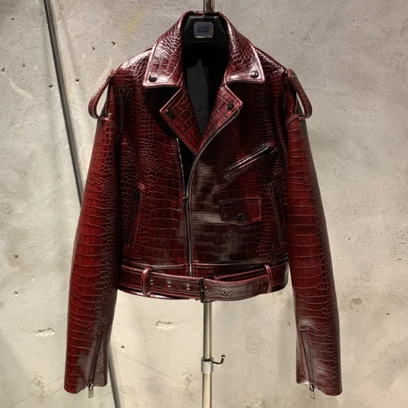 Premium Sheepskin Leather Biker Jacket with Turn-down Collar for Men - Image 7
