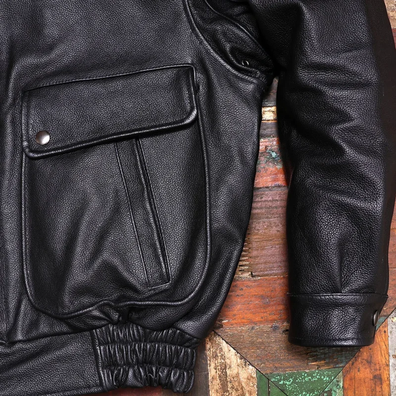 Men's Vintage Style Cowhide Leather Jacket with Turn-down Collar - Image 3