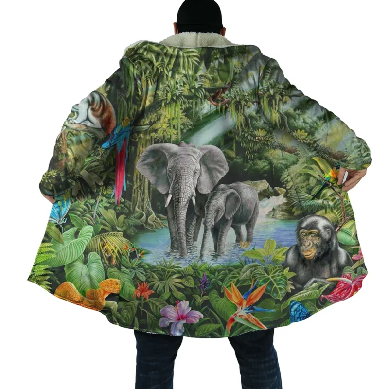 Premium Tiger Pattern Hooded Cloak Fleece Overcoat for Men - Image 9