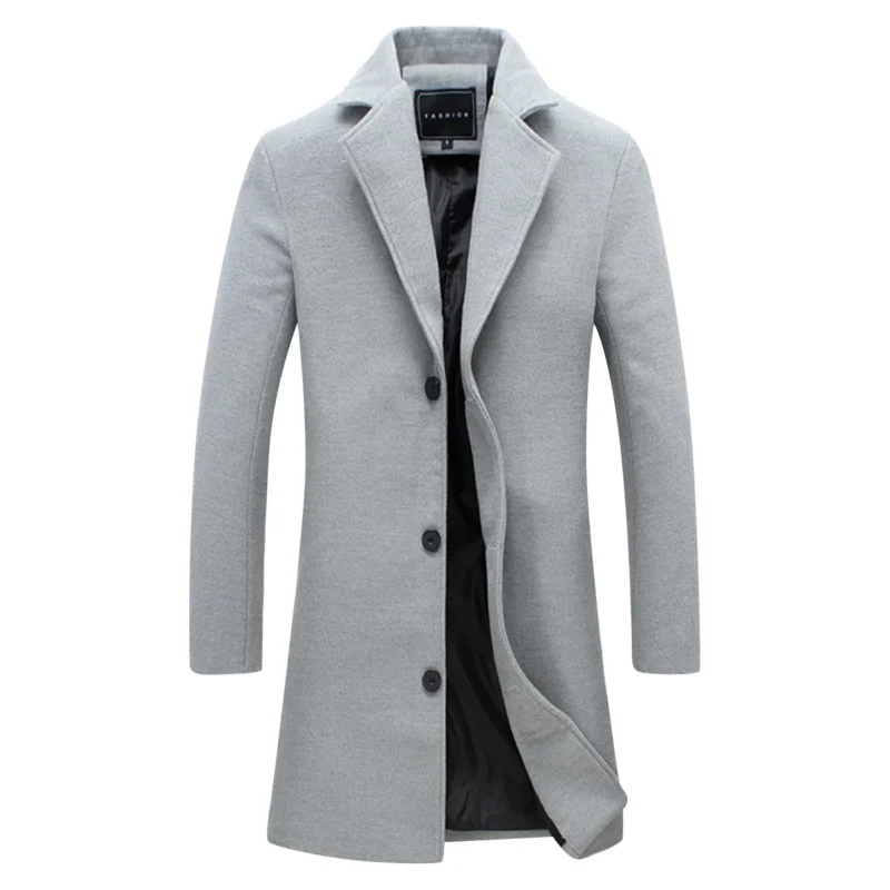 Men's Classic Wool Mid-Length Coat with Turn-Down Collar - Image 2