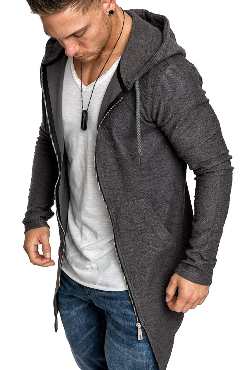 Men's Cotton Casual Hooded Trench Coat with Zipper Closure - Image 4