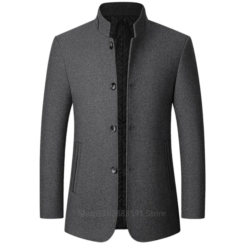 Classic Wool Mid-Length Overcoat with Turn-down Collar for Men - Image 7