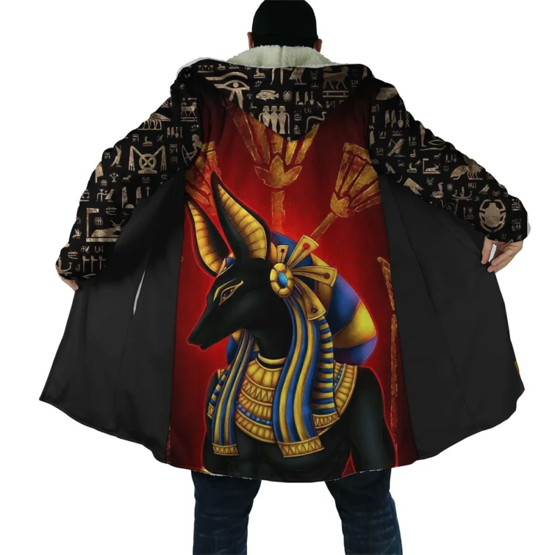 Men's Egyptian Mythology Fleece Cloak Hoodie with 3D Eye of Horus Print - Image 9