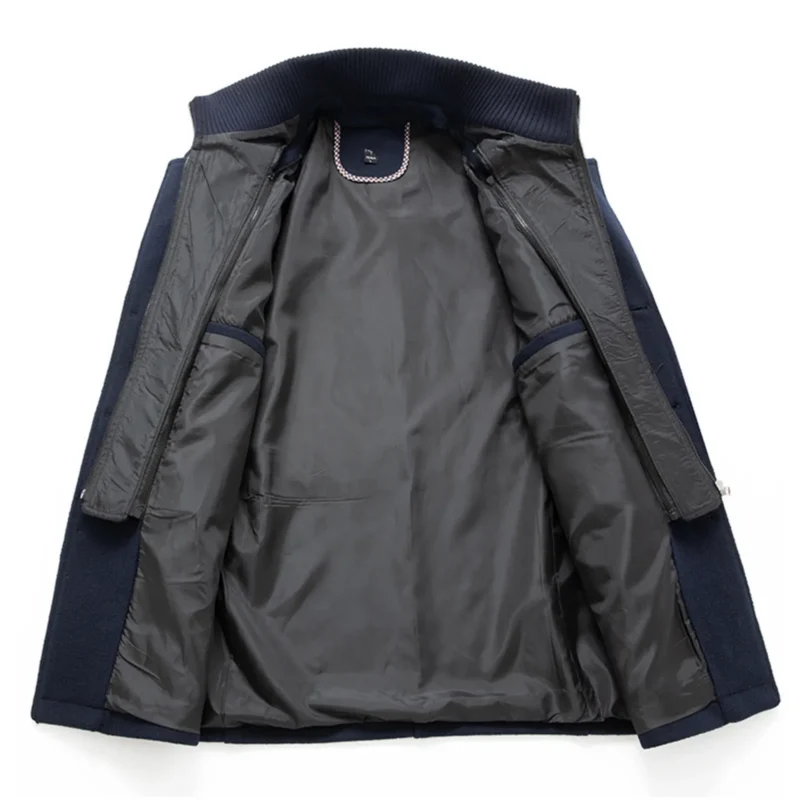 Men's Layered Turtleneck Wool-Blend Trench Coat with Zipper - Image 2