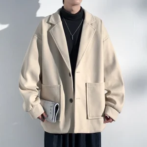Men's Classic Wool Blend Military Coat with Large Pockets