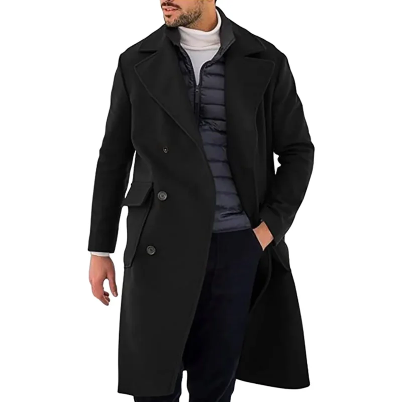 Classic Men's Single Breasted Overcoat Winter Wool Blend Jacket - Image 3
