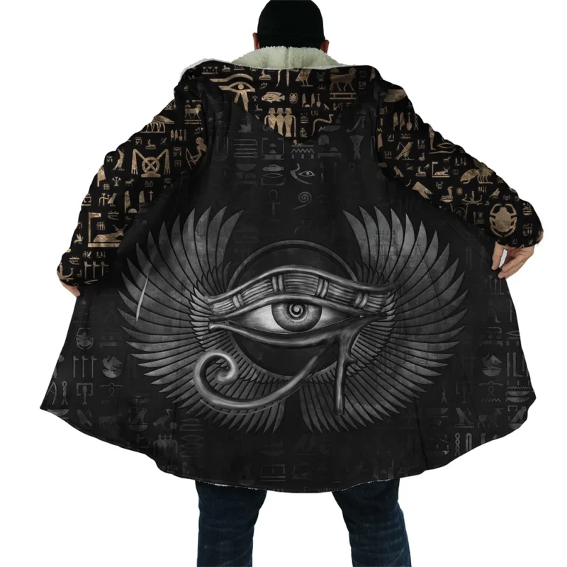 Men's Egyptian Mythology Fleece Cloak Hoodie with 3D Eye of Horus Print - Image 3