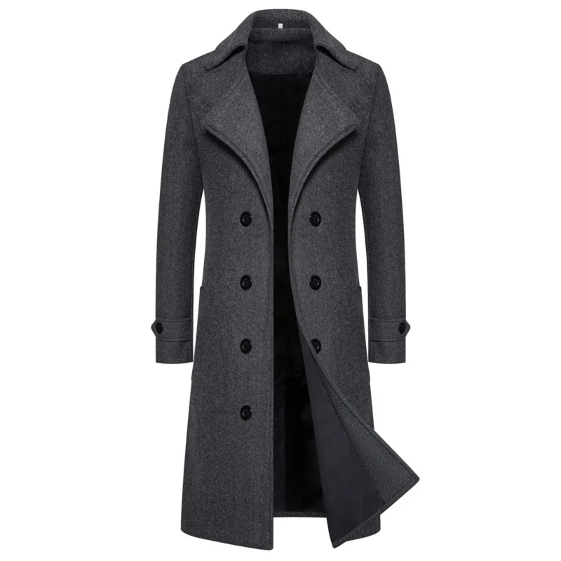Classic Double-Breasted Wool Blend Long Coat for Men - Image 3