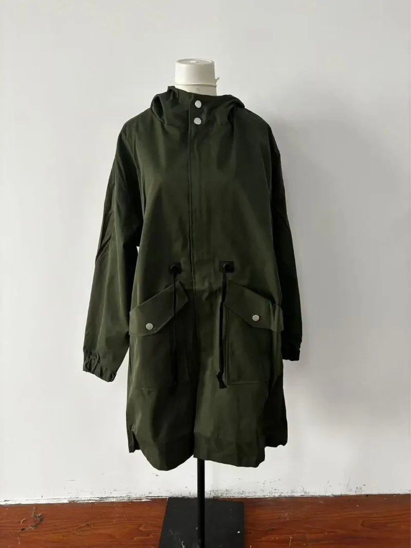 Men's Mid-Length Hooded Windbreaker Casual Trench Coat Green - Image 8