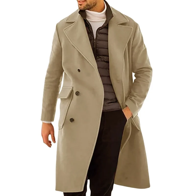 Classic Men's Single Breasted Overcoat Winter Wool Blend Jacket - Image 2
