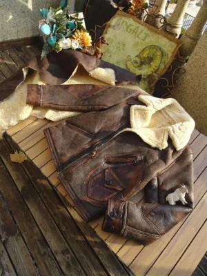 Premium Shearling Leather Aviator Jacket with Classic Pilot Design for Men