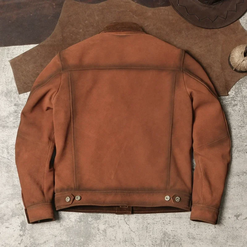 Men's Premium Cowhide Leather Jacket with Distressed Lapel for Casual Wear - Image 2