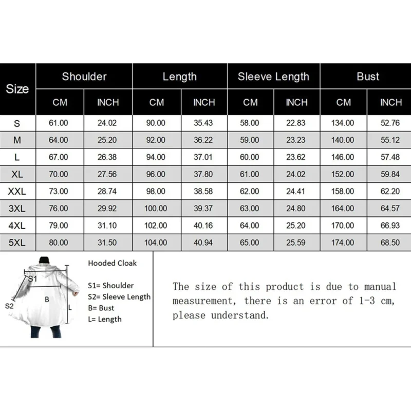Men's Gothic Hooded Cloak with Medieval Tattoo Print Fleece Overcoat - Image 5
