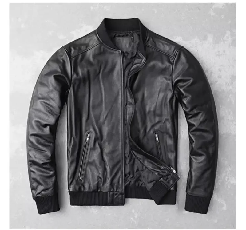Men's Premium Genuine Sheepskin Bomber Jacket with Pockets - Image 3