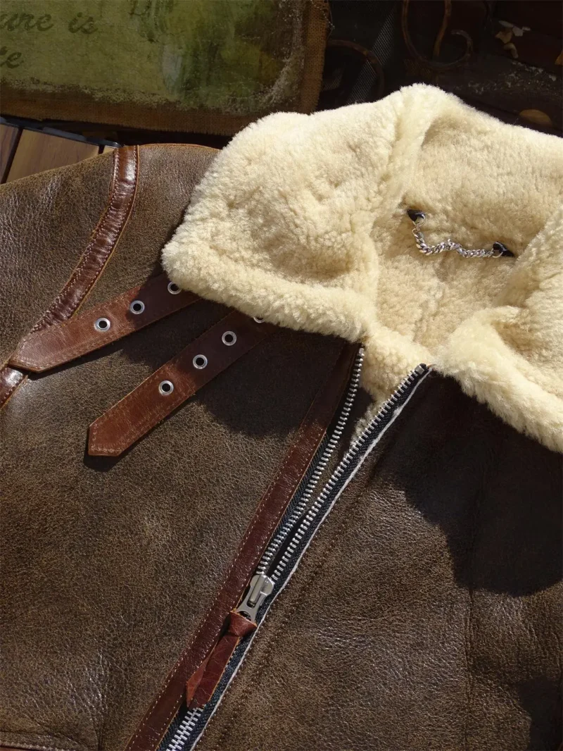 Men's Classic Shearling B3 Bomber Jacket with Real Fur Lining - Image 4