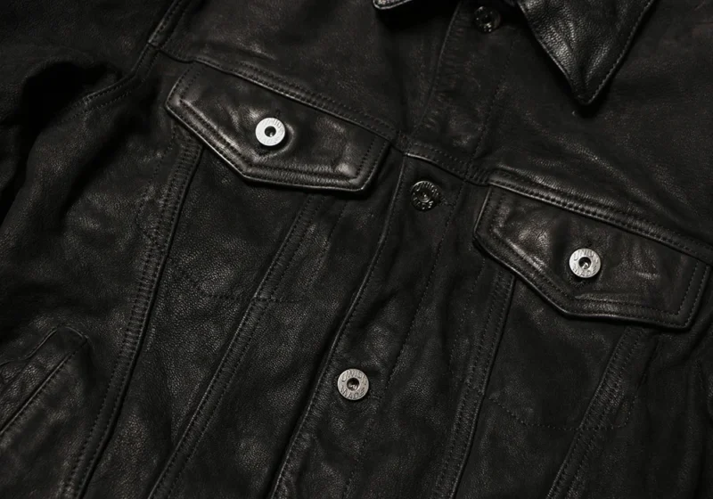 Premium Oil Cashmere Sheepskin Leather Jacket with Turn-down Collar for Men - Image 4