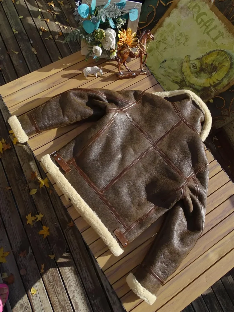 Men's Classic Shearling B3 Bomber Jacket with Real Fur Lining - Image 3