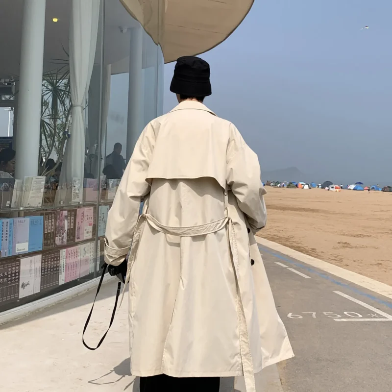 Men's Double Breasted Trench Coat Classic Long Overcoat with Belt - Image 4