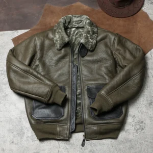 Men's Classic G1 Pilot Shearling Leather Jacket with Fur Lining