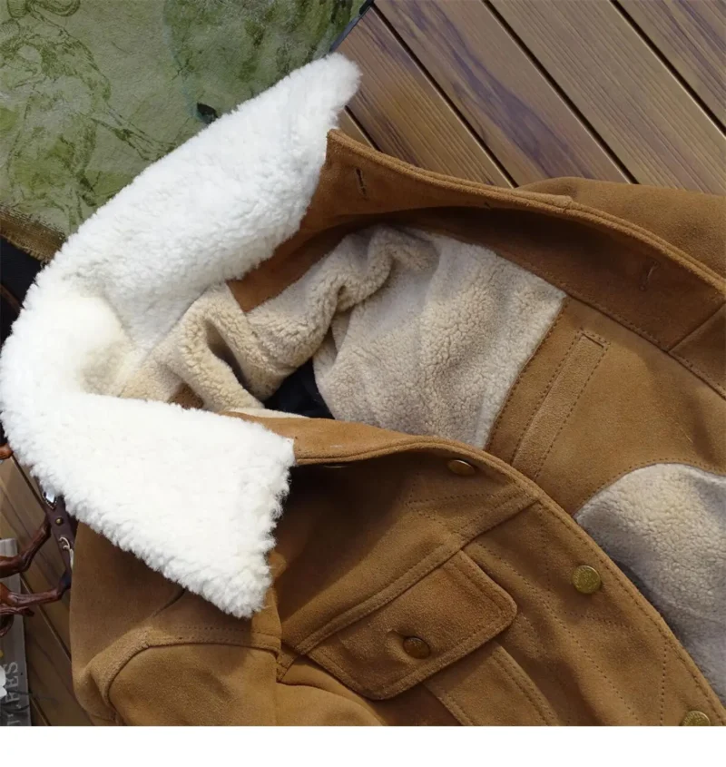 Premium Suede Shearling Lined Winter Leather Jacket for Men - Image 4