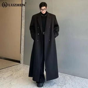 Classic Double Breasted Trench Coat with Turn-down Collar for Men