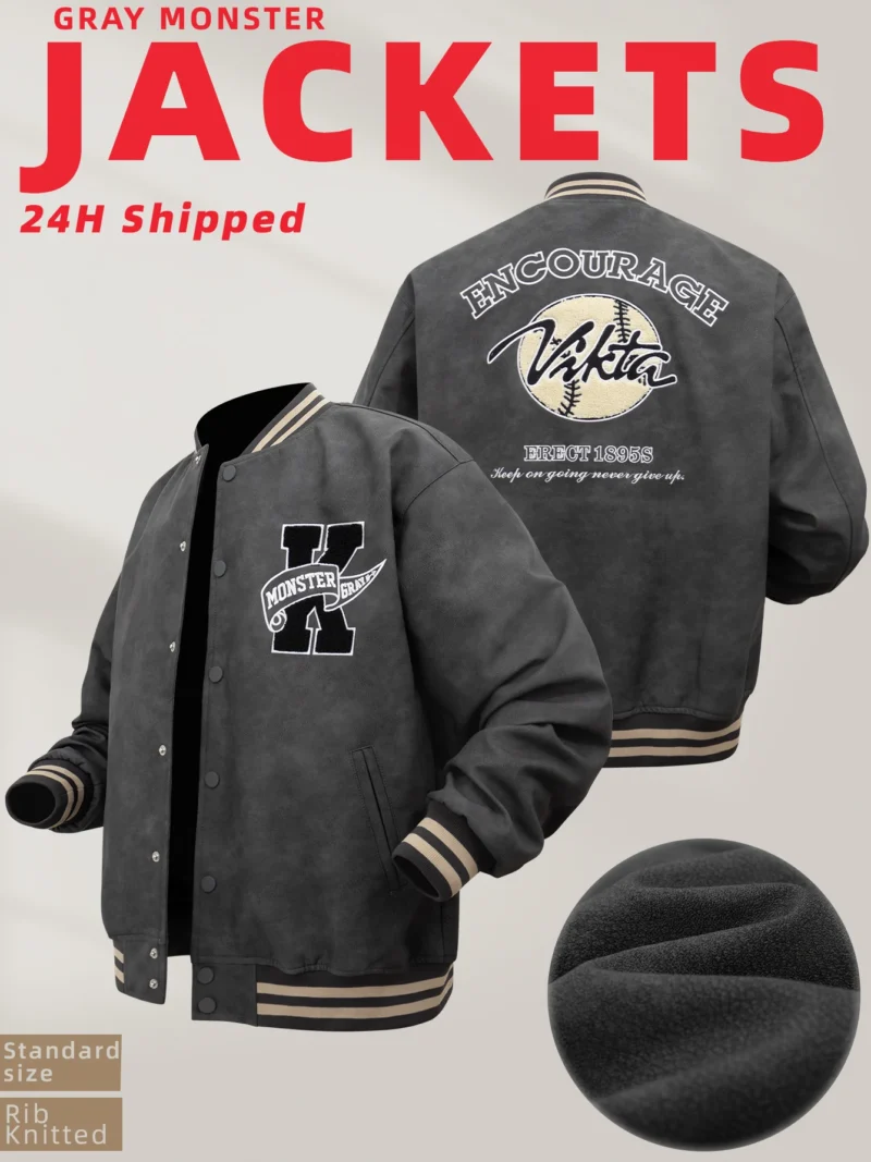 Men's Leather Varsity Bomber Jacket with Embroidered Letters - Image 2