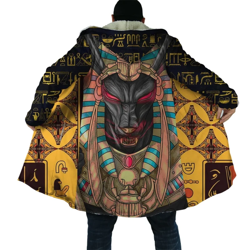 Men's Egyptian Mythology Fleece Cloak Hoodie with 3D Eye of Horus Print - Image 6