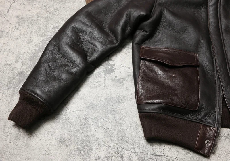Men's Classic A2 Pilot Shearling Leather Jacket with Sheepskin Fur Lining - Image 4