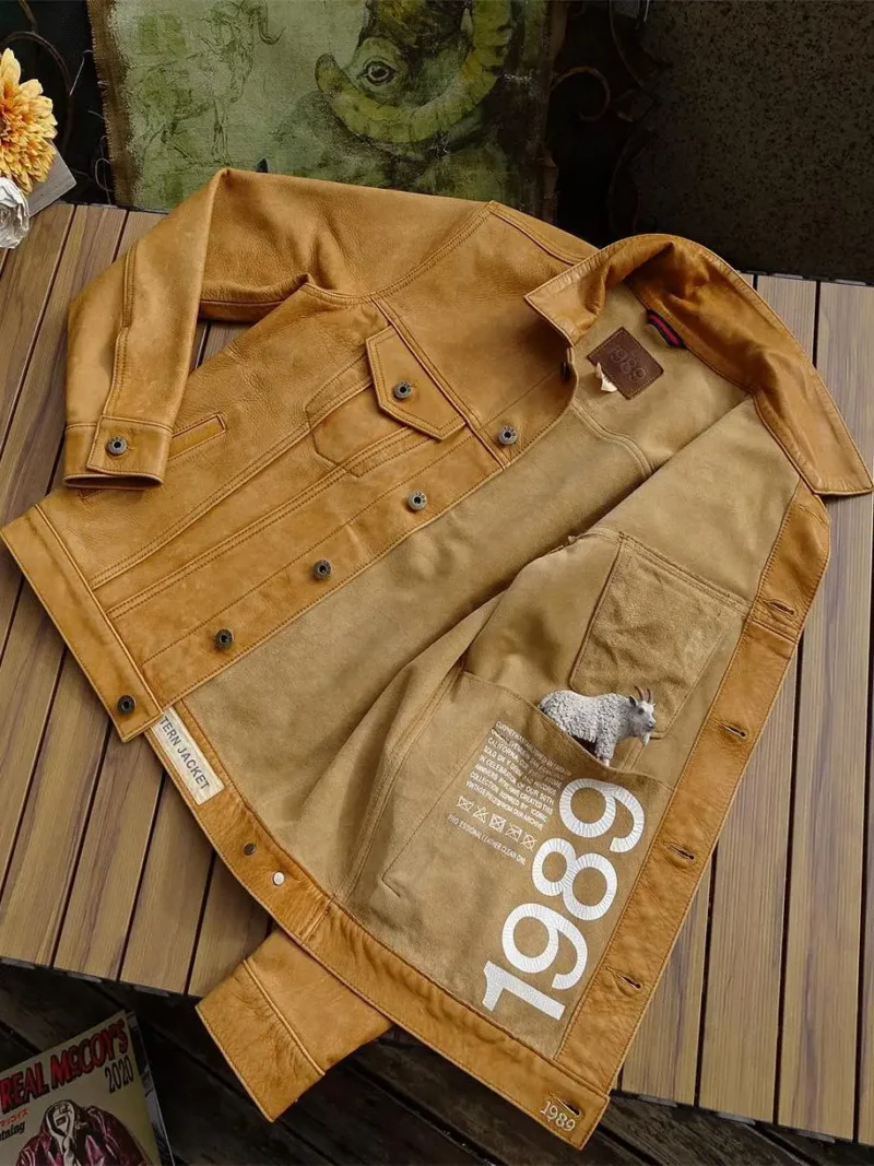 Vintage Western Goatskin Leather Cowboy Jacket for Men - Image 3