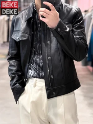 Premium Sheepskin Leather Jacket Slim Fit Business Casual for Men