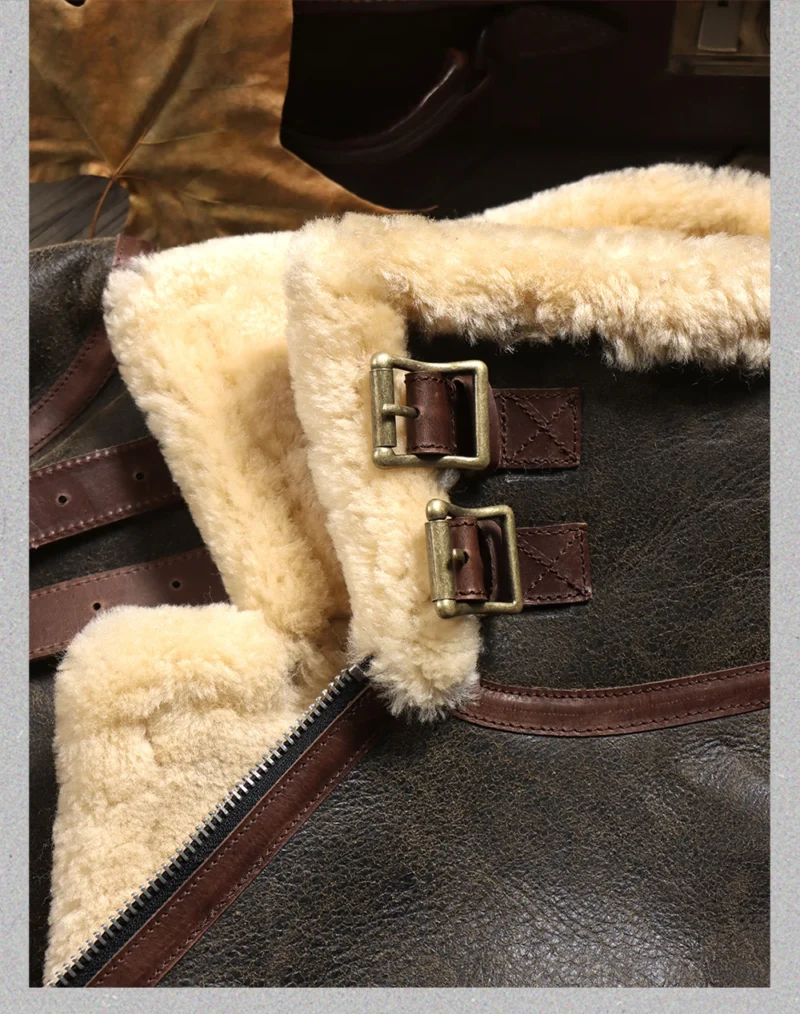 Premium Shearling B3 Flight Jacket with Horsehide Classic Bomber Coat for Men - Image 3