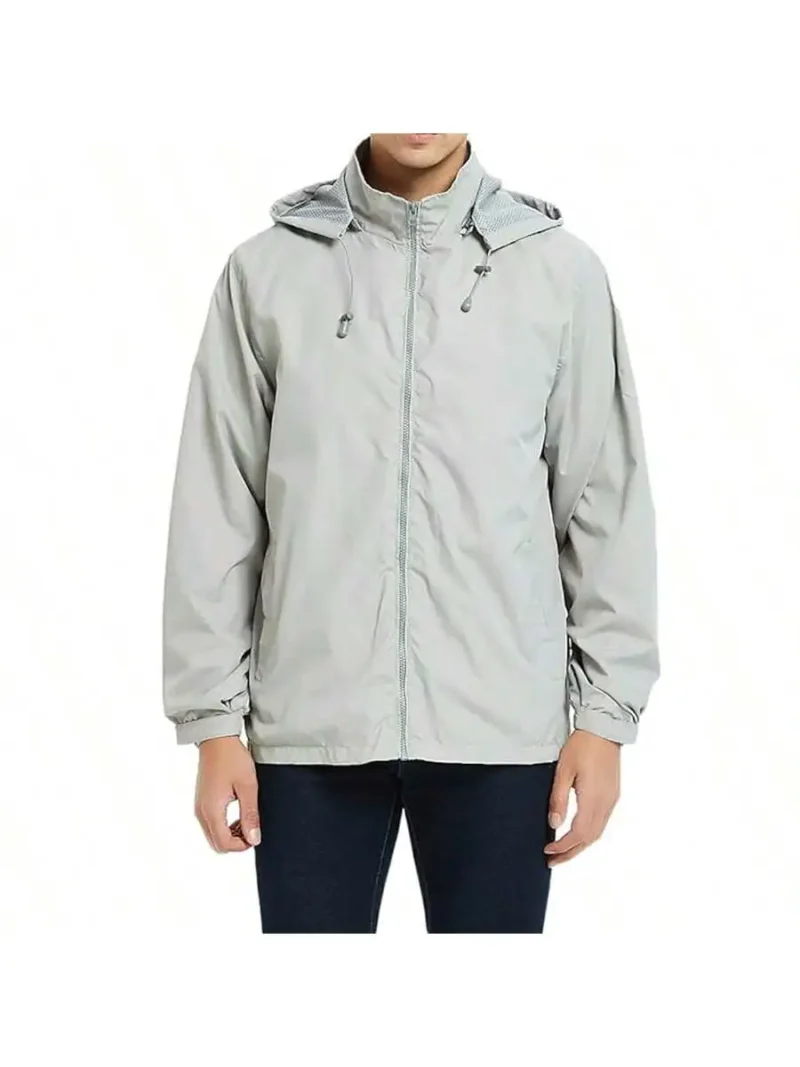 Men's Lightweight Waterproof Hooded Windbreaker Jacket with Zipper - Image 2