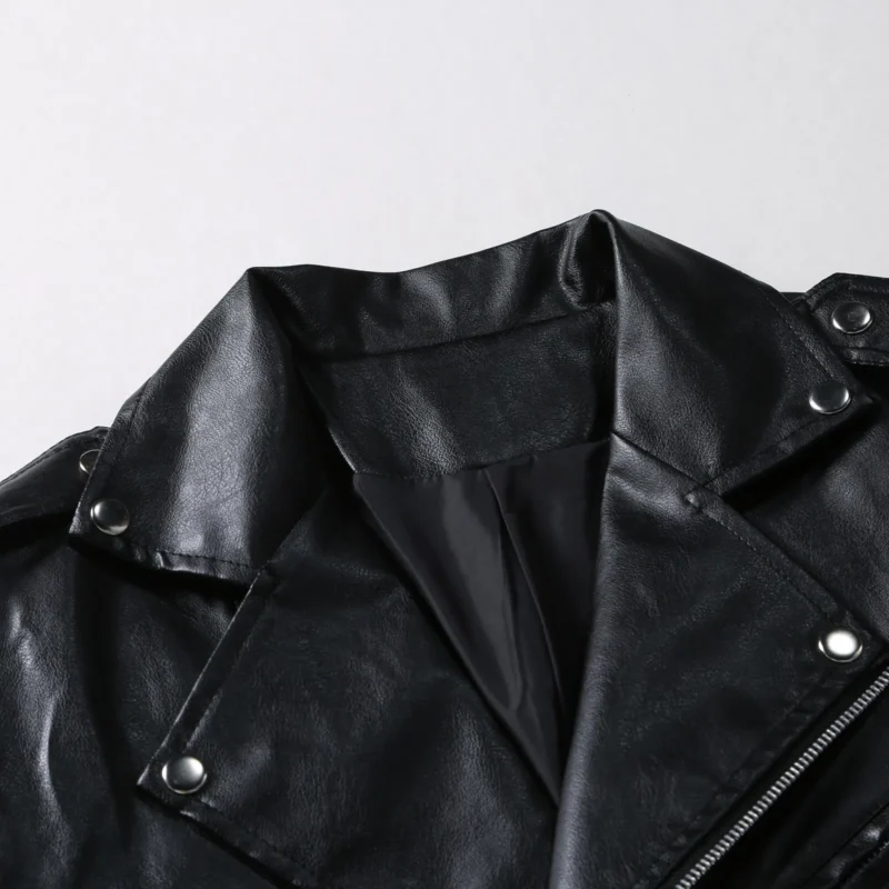 Classic PU Leather Motorcycle Jacket Slim Fit Zip-Up Coat for Men - Image 5