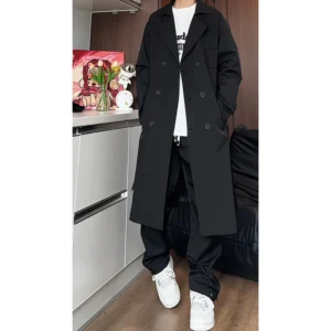 Classic Men's Single-Breasted Trench Coat with Turn-Down Collar