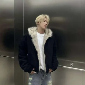 Retro Woolen Hooded Winter Jacket with Plush Lining for Men