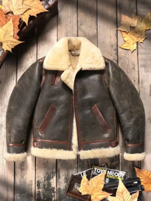 Premium Shearling B3 Flight Jacket with Horsehide Classic Bomber Coat for Men