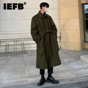Classic Tweed Knee-Length Winter Overcoat with Belt for Men