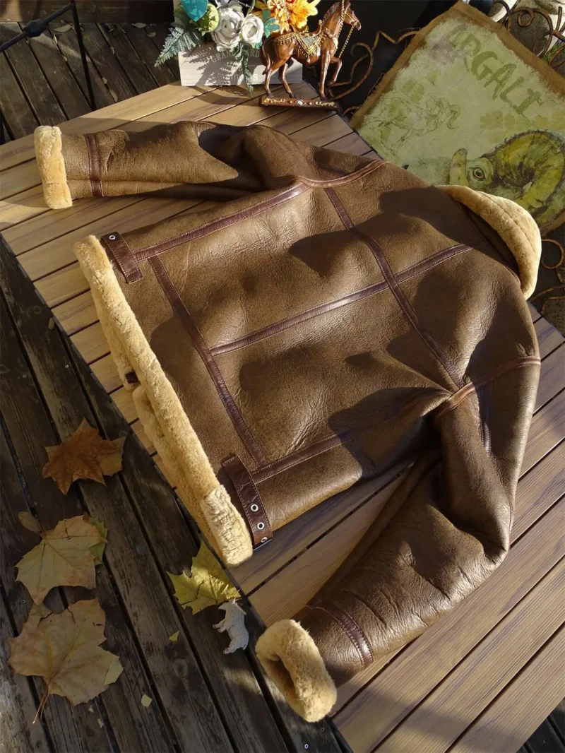 Men's Classic B3 Bomber Shearling Sheepskin Jacket with Fur Lining - Image 4