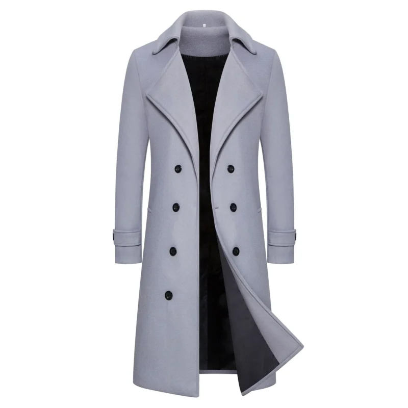 Classic Double-Breasted Wool Blend Long Coat for Men - Image 4