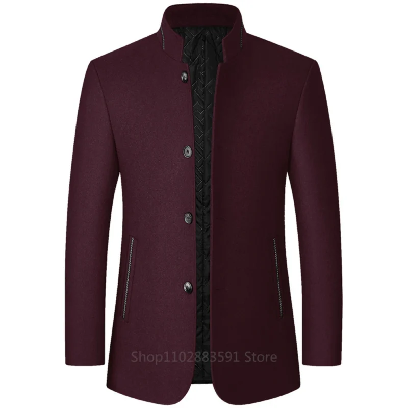 Classic Wool Mid-Length Overcoat with Turn-down Collar for Men - Image 8