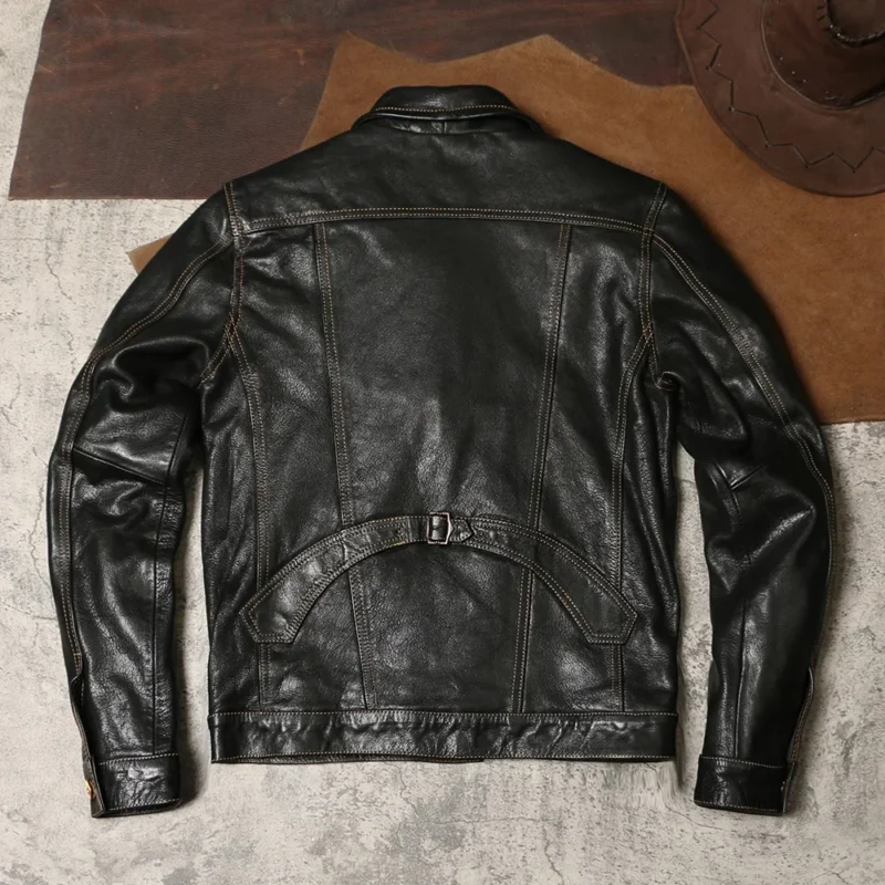 Men's Classic Goat Leather Jacket with Lapel Collar for Spring and Fall - Image 2