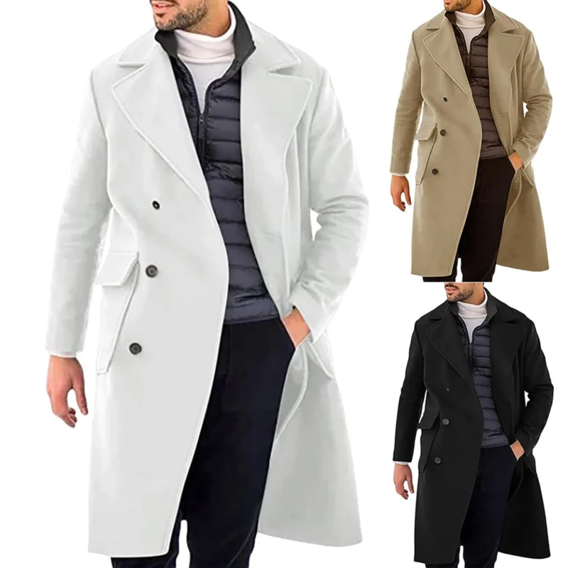 Classic Men's Single Breasted Overcoat Winter Wool Blend Jacket - Image 4
