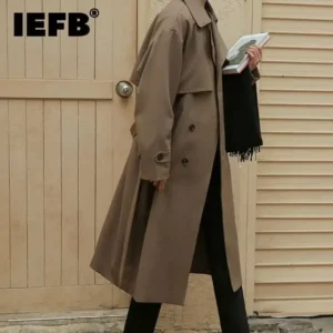 Classic Double Breasted Trench Coat with Turn-down Collar for Men
