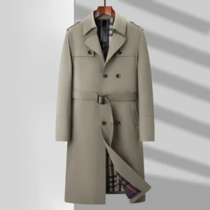 Classic Double Breasted Trench Coat for Men with Turn-down Collar