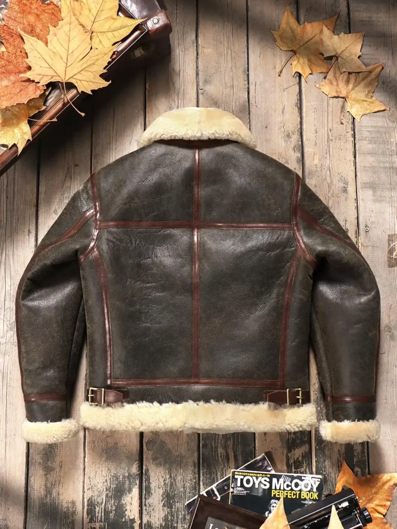 Premium Shearling B3 Flight Jacket with Horsehide Classic Bomber Coat for Men - Image 2